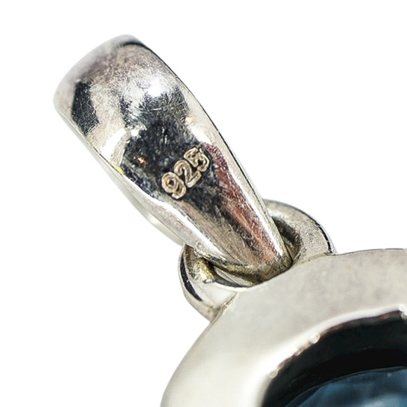 Large Sterling Silver Larimar & Blue Topaz Pendant – 2” x 1.25” - Picture 4 of 6